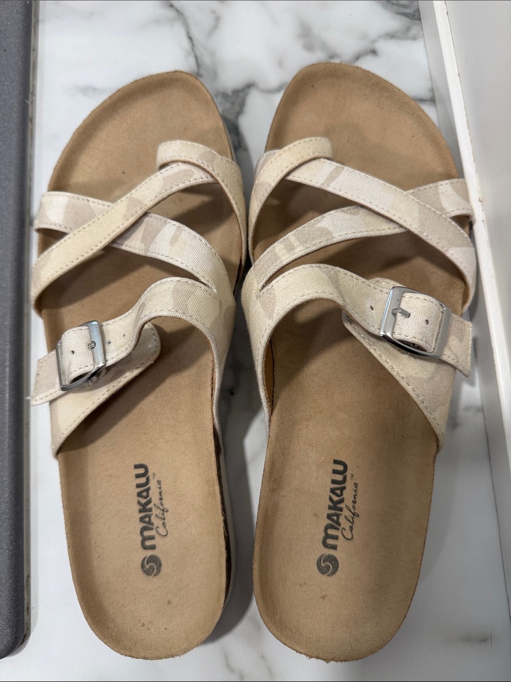 Makalu California Cream Strappy Comfort Sandals Women Size 8.5